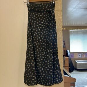 LOFT Black A-Line Skirt with Floral Pattern